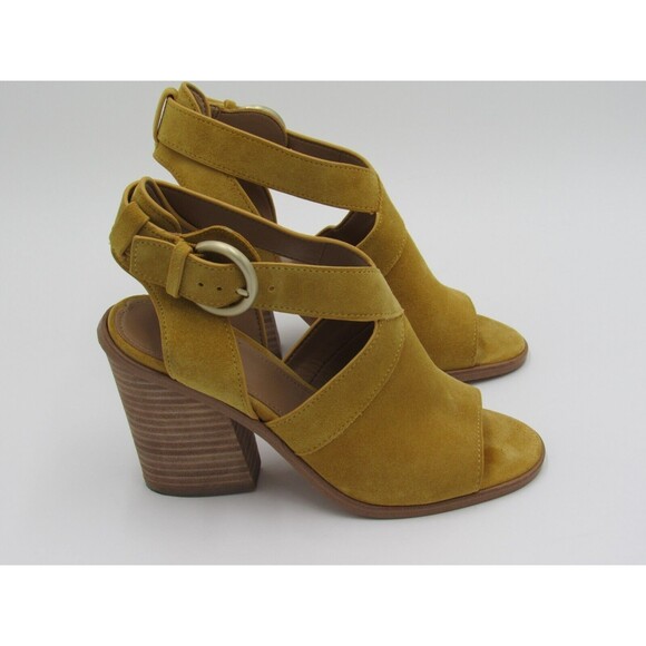 Block Heel Sandal Suede Yellow Buckle Strap Boho Marc Fisher Womens Size 6 - Picture 9 of 16